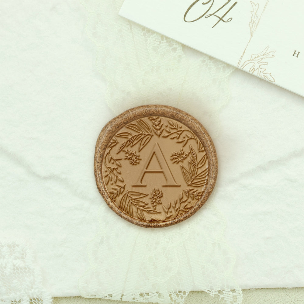 Custom Single Letter Borderless Botanical Wax Seal Stamp - Style 27 27-3