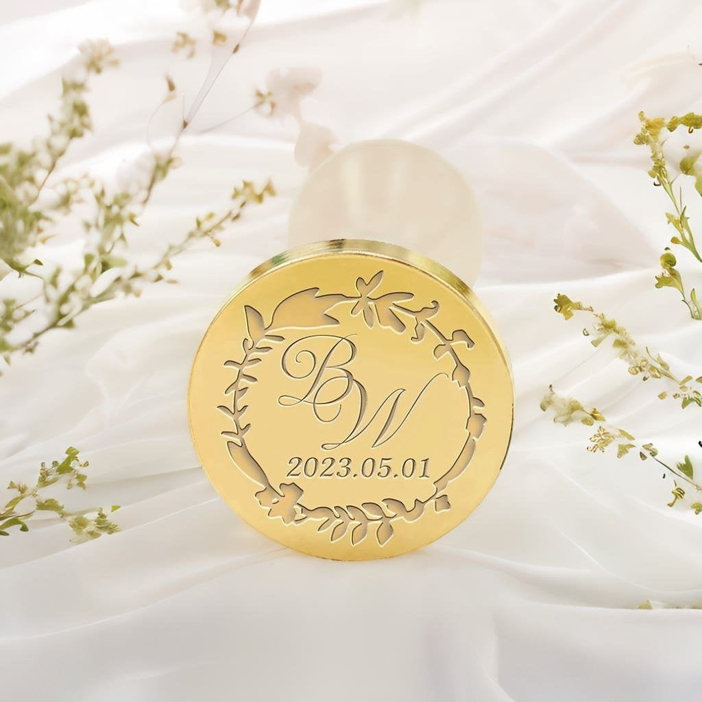 Twig Wreath Wedding Custom Wax Seal Stamp with Double Initials